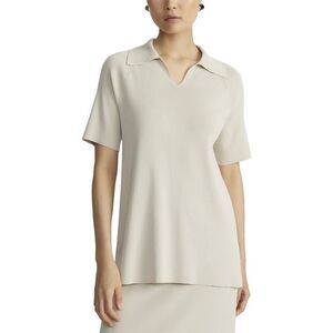 Lafayette 148 New York Womens Ribbed Split Neck Polo Shirt